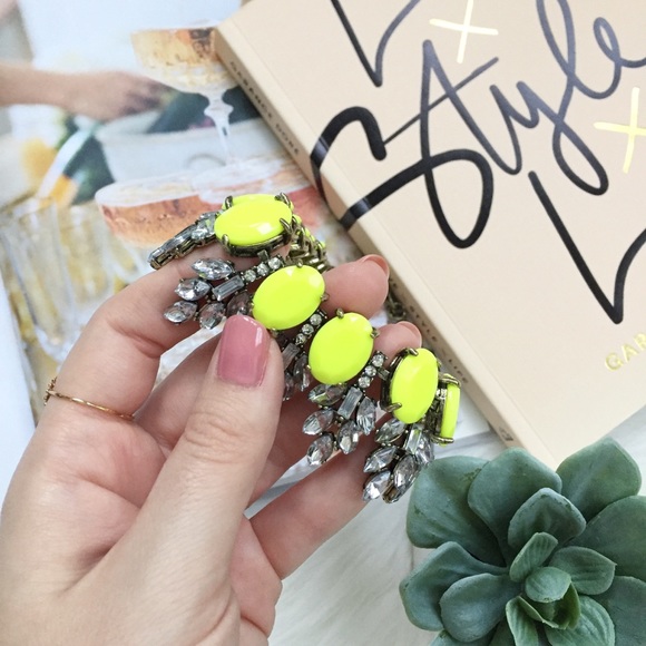 "Amelia" Necklace || Neon Yellow Crystal Leaves 2 - Picture 5 of 8